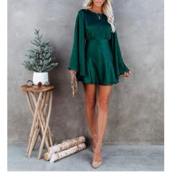 Vici Dresses & Skirts - Vici Do+Be Angel of the Night Satin Bell Sleeve Dress Hunter Green S NWT